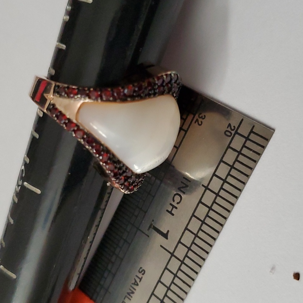 Sterling Silver 925 MOP and Sapphire RING - Picture 3 of 5